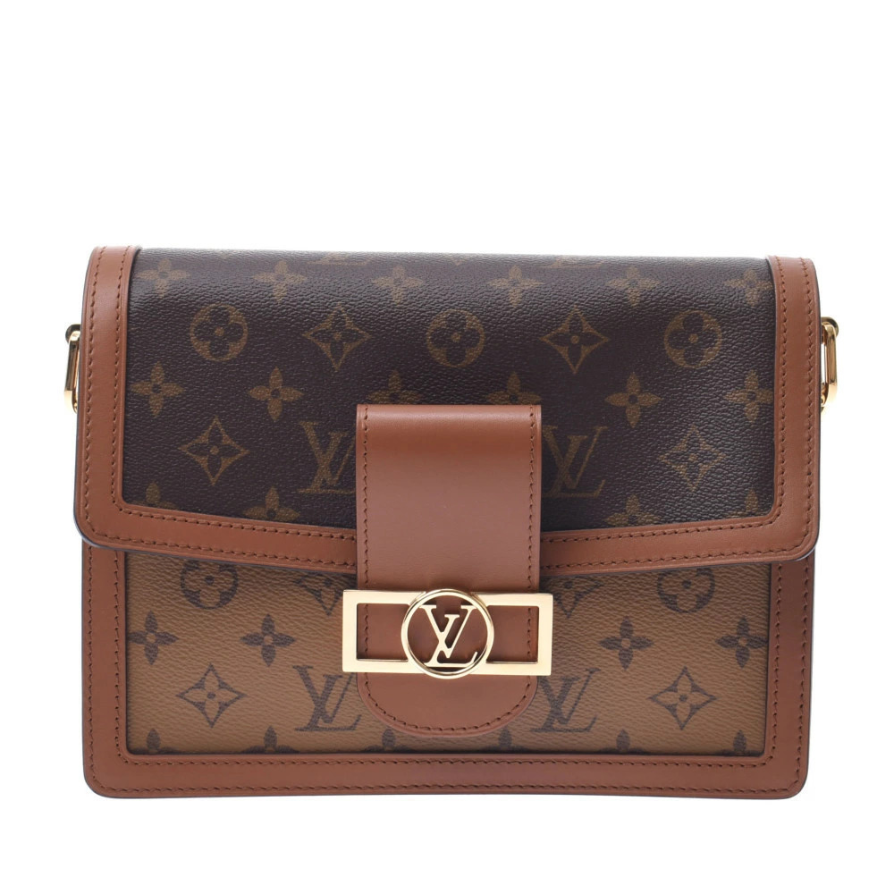 LOUIS VUITTON Monogram Reverse Dauphine Clutch Bag Camel Tan Brown Canvas